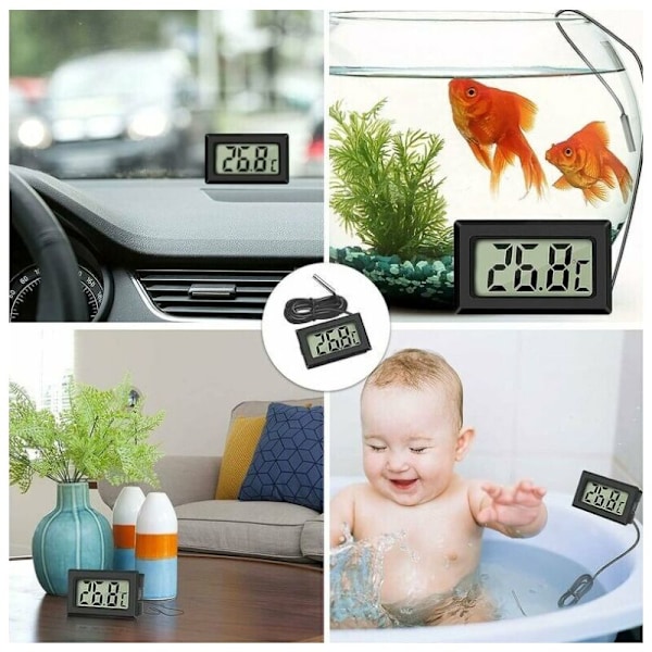 (2x svart 2x vit, 46x28x15mm) Mini digital LCD termometer temperatur med temperaturgivare sensor testare