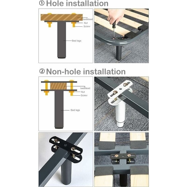 Justerbare, uttrekkbare og robuste sengeben for sengeramme, metallstøtteben, egnet for skap, sofa, seng, reservedeler 17,8 cm til 33 cm