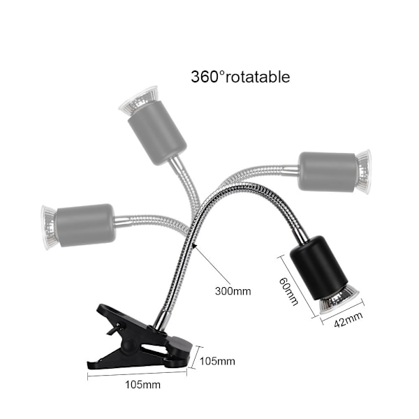 2 stk. 1*UVA UVB 50W pærer+1*lampehus, krybdyrlampe skildpadde opvarmet lampe med lang base 360° rotation til krybdyr og