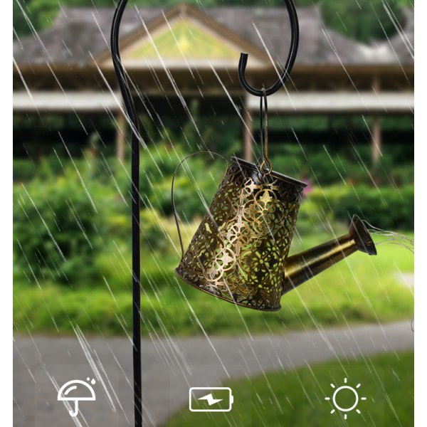 Dekorativa lampor Solcells trädgårdstekanna och rinnande vatten duschlampa, järnhålig gräsmattslandskapsdekoration lampa (typ C)