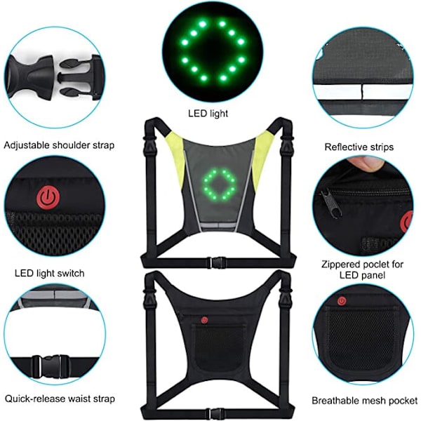 LED cykelvest, LED-refleksvest med retningsindikator - Fjernbetjening, retningslys, USB-genopladelig, nem installation for cykelsikkerhed