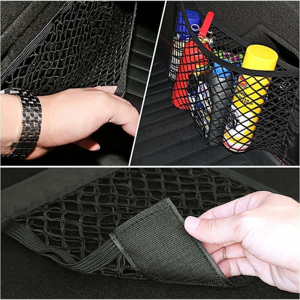 Bil bagagerumsopbevaringsnet, 4 stk. 40x25cm Bil bagagerumslomme Organizer Taske Organizers, Bilopbevaringsnetpose med elastisk magisk klistermærke til bilbagagepose