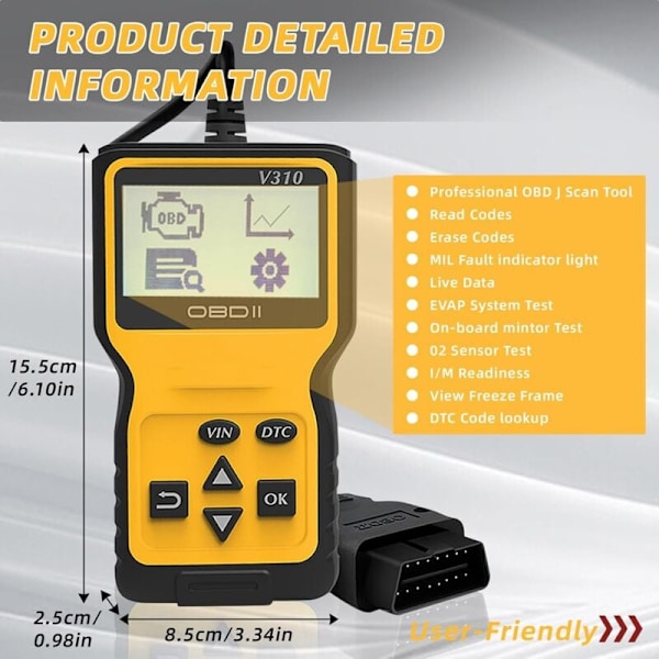 OBD2 Bil Diagnostikverktyg, V310 Universell Bilkodläsare Scanner, OBD Multi-Märkes Bil Diagnostik, Diagnostikverktyg för Alla OBDII Protokoll Bilar