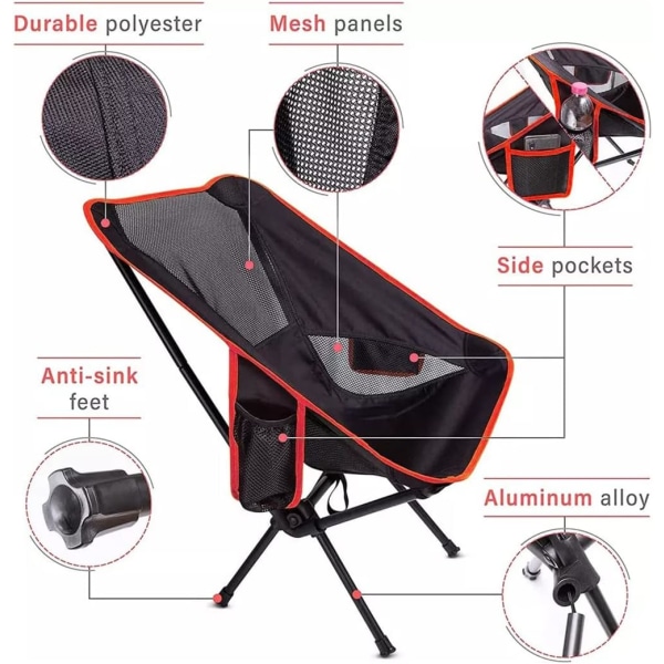 (röd) Ultralätt och hopfällbar bärbar campingstol för utomhusbruk,
