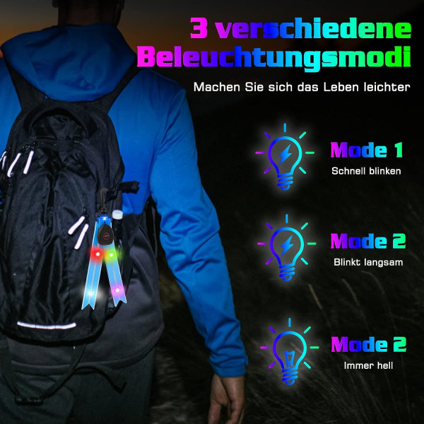 Blå 2-pack LED-skolväska Blinkande Ljus Reflector Ljus med Färgglada Ljus USB Laddningsbar Reflector Ljus för Jogging Vandring Löpning
