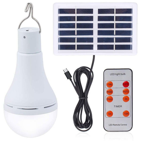 Solcelle LED-pære, 7W hagesollys med fjernkontroll og solcellepanel, Solar Lantern Camping Light for camping, fotturer, lesing