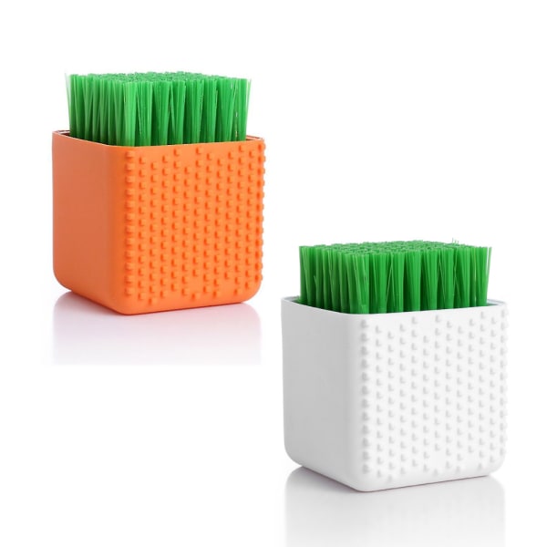 Silicone Soft Bristle Cleaning Brush - 2pk, Orange/White