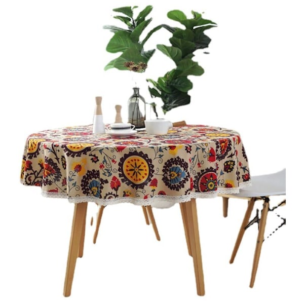 Bomullsdukar Rektangulär Duk Solros Duk Spetsduk Multifunktionell Inomhus och Utomhus (100cm Diameter, Solros)