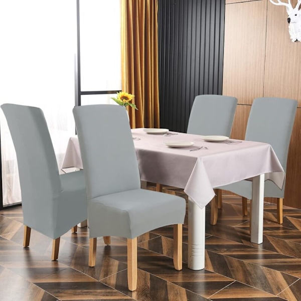 Set med 6 stolar (ljusgrå) stolsöverdrag, stretch stolsöverdrag, stor, tvättbar universalstol, lätt att rengöra för matsalens inredning
