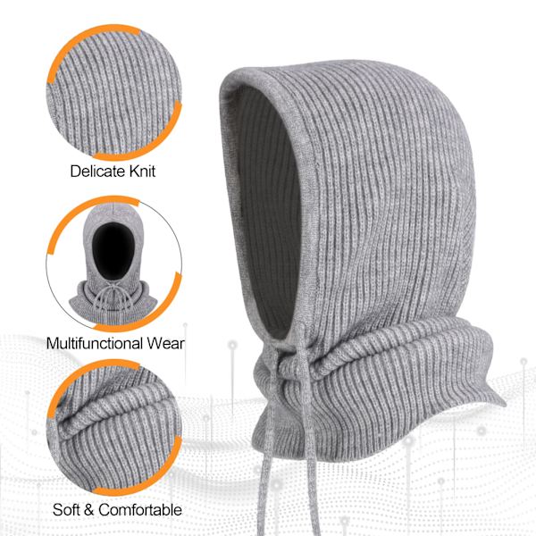 Hatt Halsduk 2 i 1, Vindtät Stickad Balaclava, Vinter Mjuk Pullover Stickad Halsduk Mössa Huva Halsduk, Herr Dam Halsduk och Vinter Halsduk