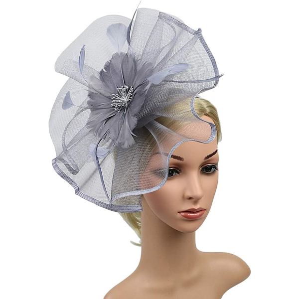 (Grå) mesh bröllop bikini hatt kreativa modeller bal hårsnodd dubbelanvändning hårsnodd överdrivna fjäder bowler hatt bröllop huvudbonad foto hår pro