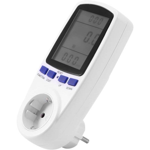 Strømmåler Elektricitetsforbrugsmåler, med baggrundsbelyst LCD-display, Overbelastningsadvarsel Watt Volt Amp Meter til hjemmet EU-stik