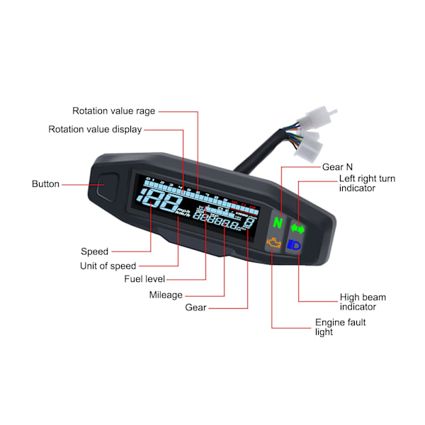 Universal Motorcykel Digital Tachometer LCD Display Karburator Digital Speedometer Odometer med Sensor