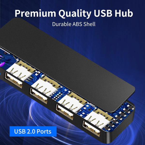 USB-forlenger, USB-hubadapter, USB-splitter 4-porters slank, multi-USB-kabeladapter