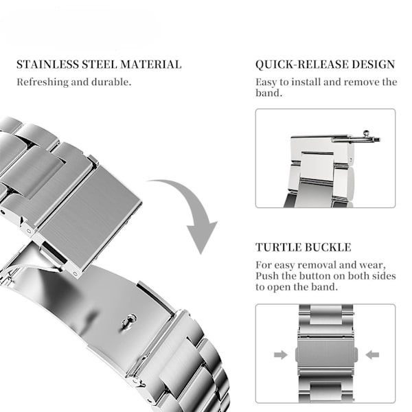 Rustfrit stållurrem 16 mm, egnet til Apple Samsung Huawei GT urrem, herre- og dameur reservedele sølv (16 mm)
