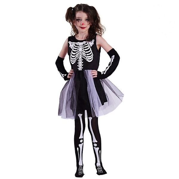 Halloween lille pige spøgelse skelet kjole maskefest cosplay sceneoptræden kostume (10-12 år)