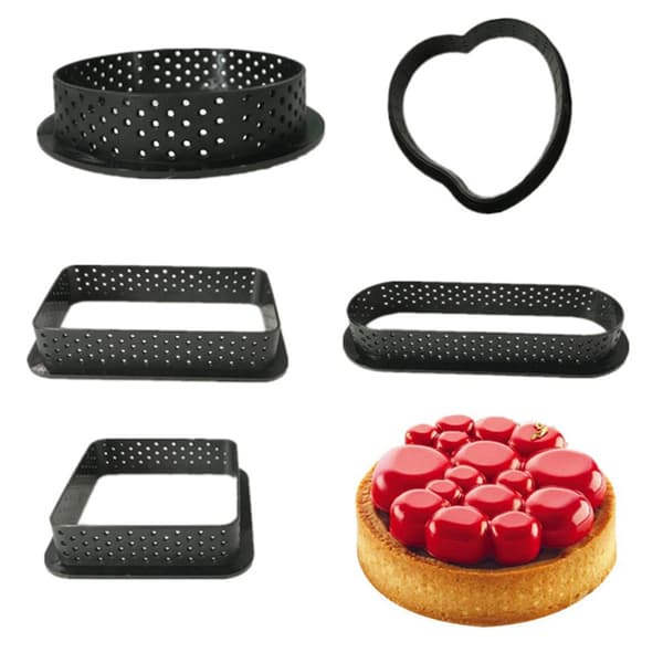 5 stk, runde bakeformer perforerte ringer, non-stick konditorikutterring for kakedekorering