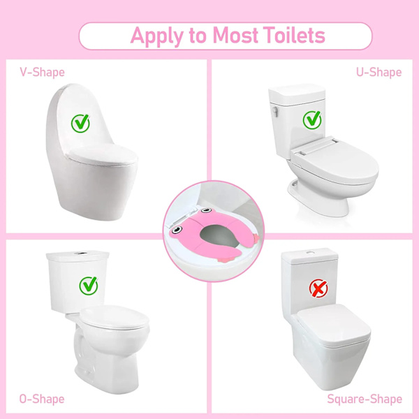 Rejsetoiletreduktion, Babytoiletreduktion, Sammenklappeligt børnetoiletsæde, Børnetoiletreduktion, Rejsefoldbart toiletsæde med 1 bæretaske, Pink Fro