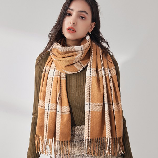 Vinter kvinners skjerf sjal kashmir tekstur dusk rutete stort oversized skjerf skjerf khaki