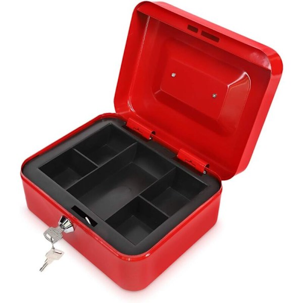 Kasseapparat med valuta - Monnayeur 20 x 15 x 9 cm i stål til delebilletter - boks med aftagelig bakke 5 rum og 2x nøgle