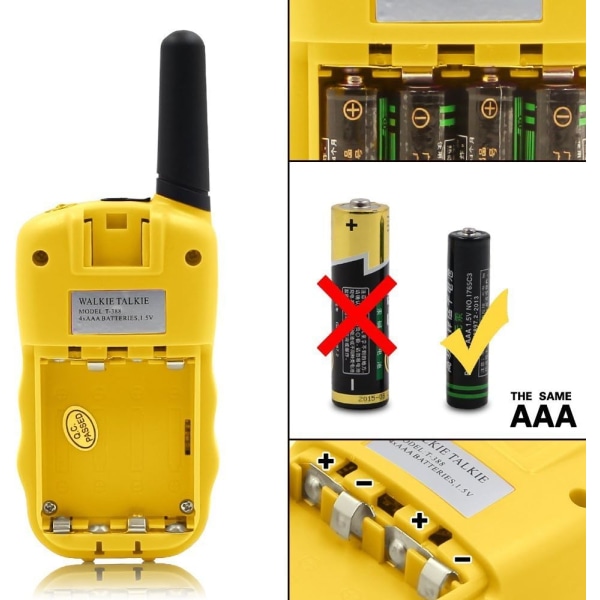 Barne-walkie talkies Kanaler 2-veis radio Intercom med innebygd LED-lommelykt VOX LCD-skjerm, 1 par (gul)