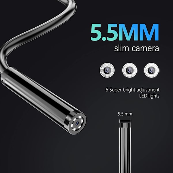 Trådlös endoskopkamera 5,5 mm inspektionskamera 1920P HD WiFi Borescope IP67 Vattentät slangkamera med 6 LED-ljus för iPhone IOS Android-telefon