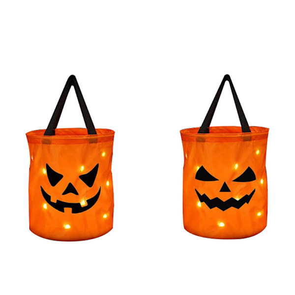 2 kpl LED-valolla varustettua Halloween-karkkipussia, valaistu Halloween-juhlalaukku, Trick or Treat -laukut, hehkuvat karkkipussit (oranssi)