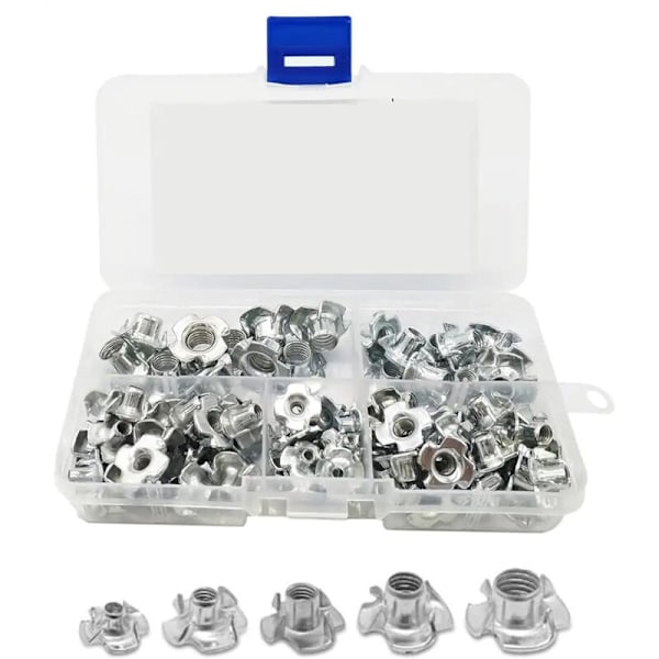 T 4-kynnet, T-mutterit, kynsipähkinä, T nelihampainen T-mutteri, Insert T -insertit, 4 hampaan T-mutteri, kierteitetyt T-mutterit, puutöihin, M3/M4/M5/M6/M8.90
