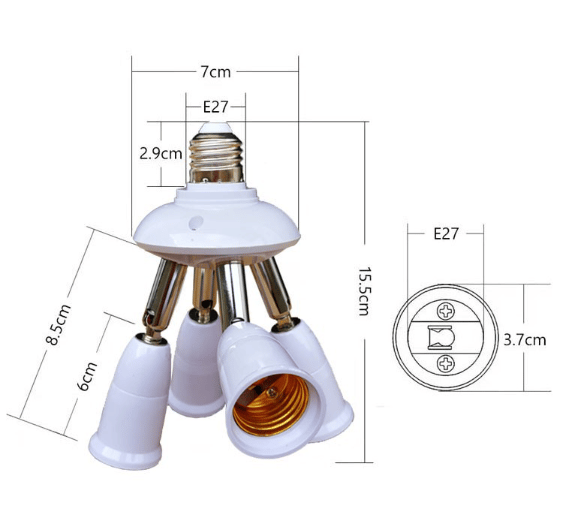 5 i 1 E27 Adapter Splitter Socket Adapter Splitter Socket Adapter Konverterholder for E27 Ampo