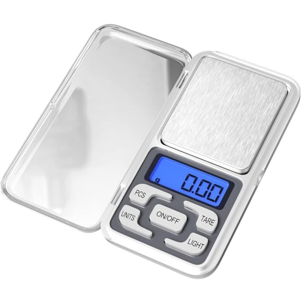 Presisjons kjøkkenvekt, 0.01g-500g, mini multifunksjonell matvekt med LED-display og Tare-funksjon, Elektronisk vekt for mat, smykker, me