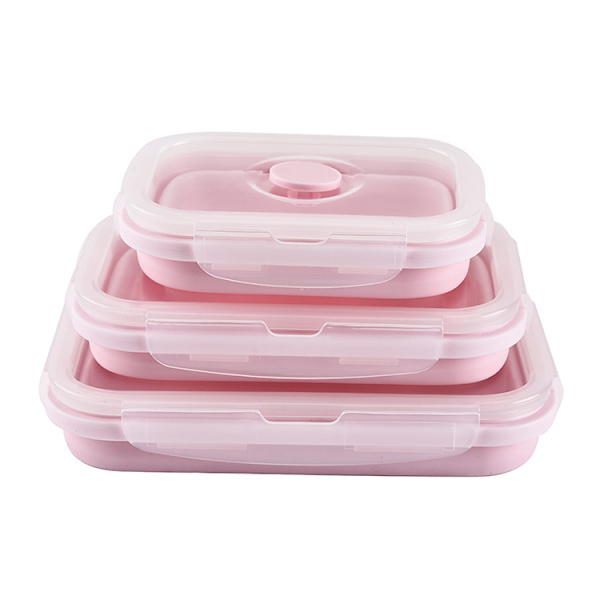 Silikone Madopbevaringsbeholdere Frokostboks Sammenklappelig Foldbar 3-pak Sæt, Opvaskemaskine Genanvendelig Fryser Sikker Husholdning Picnic Fest Bento Box Indendørs