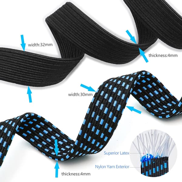 Sæt med 6 elastiske bungee-reb med kroge, 4 ekstra lange elastiske stropper på 2 m og 2 blå elastiske reb på 1 m, 200 x 3 cm, 100 x 3 cm