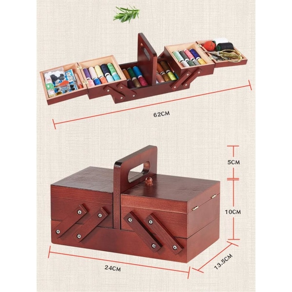 Sykit, över 130 premium sytillbehör, klassisk sybox med 5 fack, sybox i trä