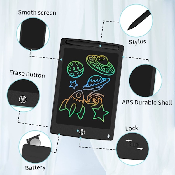 Farverig LCD-skrivetablet, 8,5 tommer tegnebræt, grafiktablet, nøglelås, håndskrift, doodle-tegneblok, børnelegetøj, gaver til drenge og piger