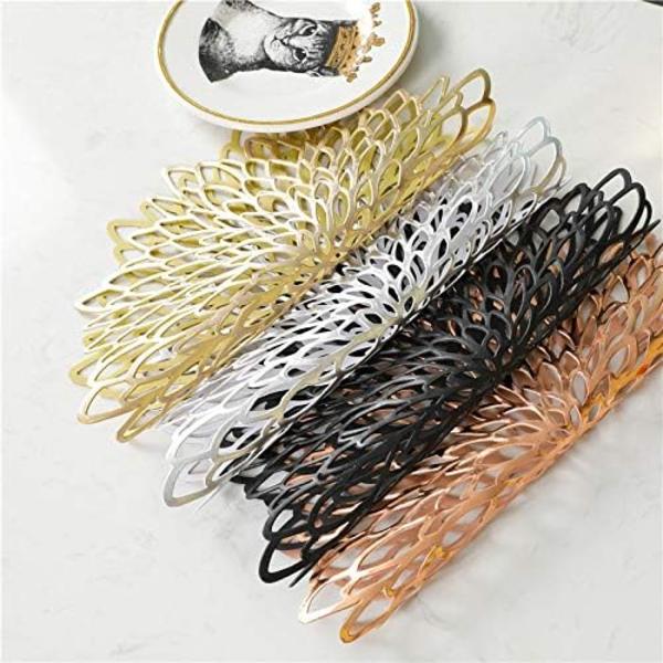 4 stk. Guld Pladsemåtte, Udhullet Rund Pladsemåtte, Runde Pladsemåtter Plastik Bordmåtte, Bruges til Varmeisolering (Sort)