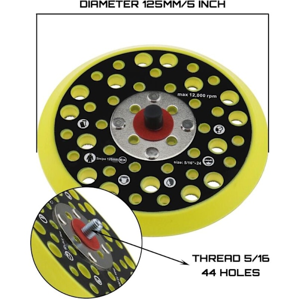 125mm 5 tuuman tukilevy Yhteensopiva Mirka Ceros/Deros 44 reiän 5/16 kierteellä varustetun hiomakoneen kanssa, tarrakiinnitys, sähkötyökalutarvikkeet