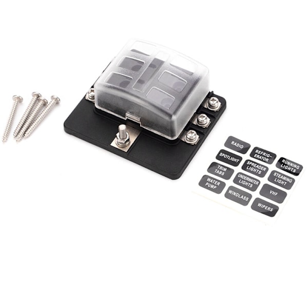 6-vejs sikringsboks, standard bladsikringsblokke med LED-indikator, 10 sikringer, 10 bilterminaler, båd, campingvogn, 12 V, 24 V