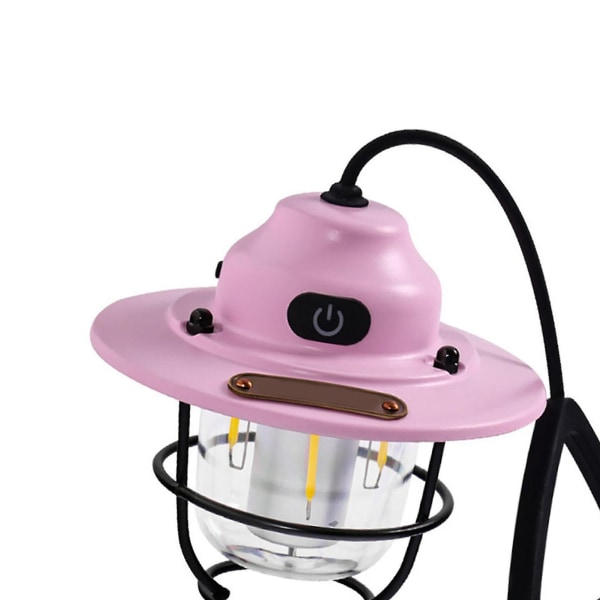 Camping Bærbar Retro Lanterne Vintage Teltbelysning Lanterne Usb Oppladbar Ipx4 Hengende Utendørs Lys, rosa