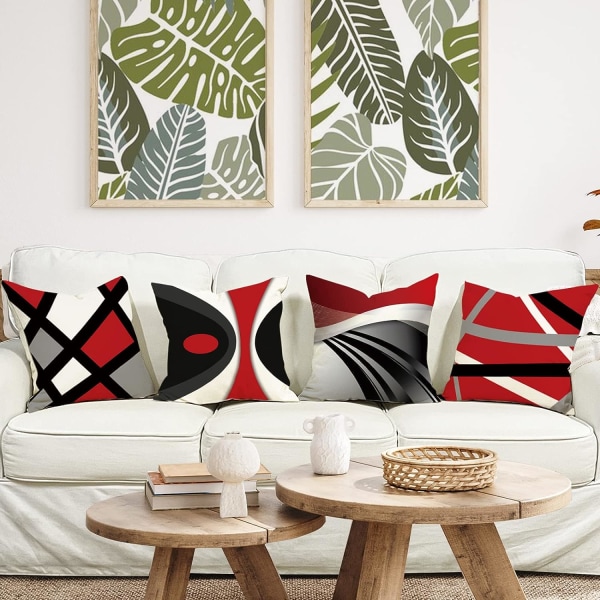 Sæt med 4 pudebetræk 45x45 Geometrisk mønster Dekorative pudebetræk Bomuld Linned Sofa pudebetræk Pudebetræk Firkant til seng Bil Hjem Sofa 4
