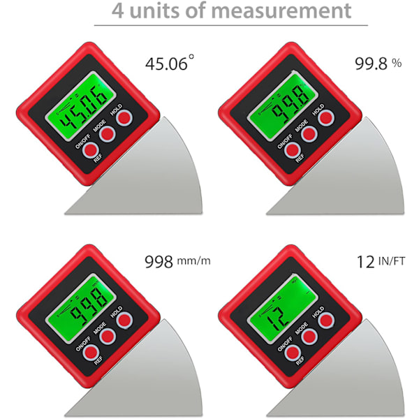 Vinkelmåler Digital LCD Digital Goniometer Skal Facet Inclinometer Vandtæt Vinkelmåler til Vinkelmåling Bil Arbejde