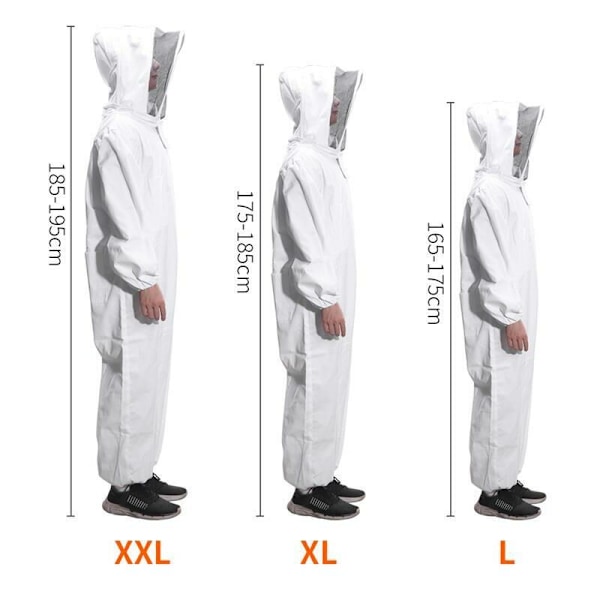 (XL) Mehiläishoitajan vaatteet - Valkoinen 175-185cm, Mehiläissuojavarusteet ammattimehiläishoitajille purjehduslakilla
