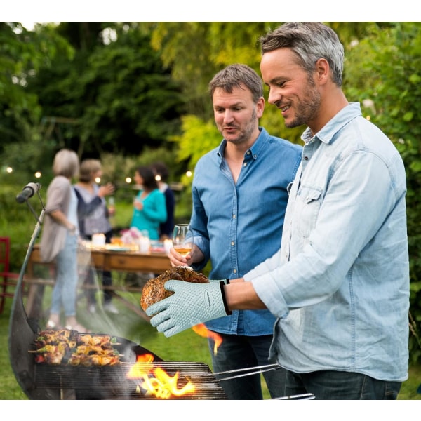 2 stk gule silikonovner hansker - Ekstrem varmebestandig BBQ hansker - håndtere varm mat rett på grillen din stekepanne grop | Vanntette grilling matlaging