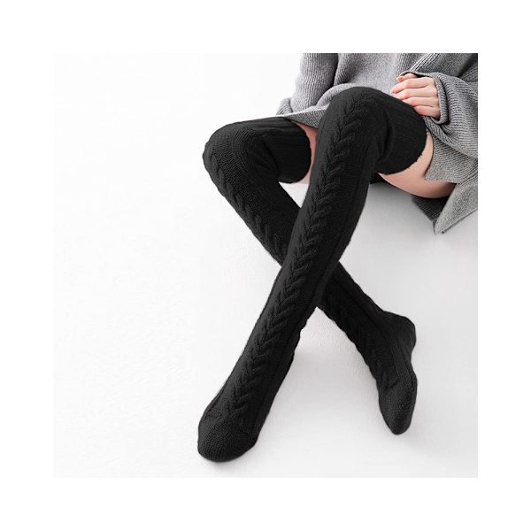 Kvinde Over-the-Knee Strømper Høj Strømper Over-the-Knee Kabel Strikkede Støvle Strømper Lange Varme Fashionable Vinter Termiske Strømper (Sort)