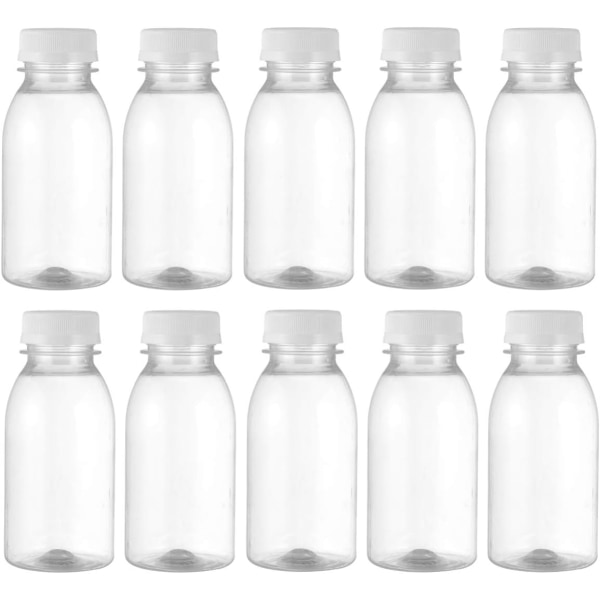 10 st 250 ml mjölkflaskor med lockjugs transparenta burkar plast juiceflaskor behållare för fester hem utomhus resor
