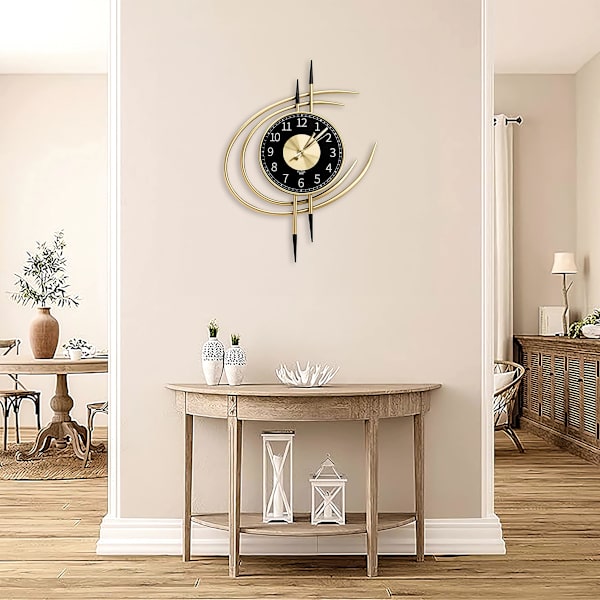 Stor gyllene väggklocka, XXL modern design väggklocka 54CM, tyst jätteväggklocka utan tickande, original vardagsrum metall väggklockor för vägg