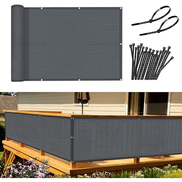Balkongskjerm for personvern, hageskjerm for balkong 90x400 cm 185g/㎡ Vind- og UV-bestandig, med hull og kabelbånd Antrasitt
