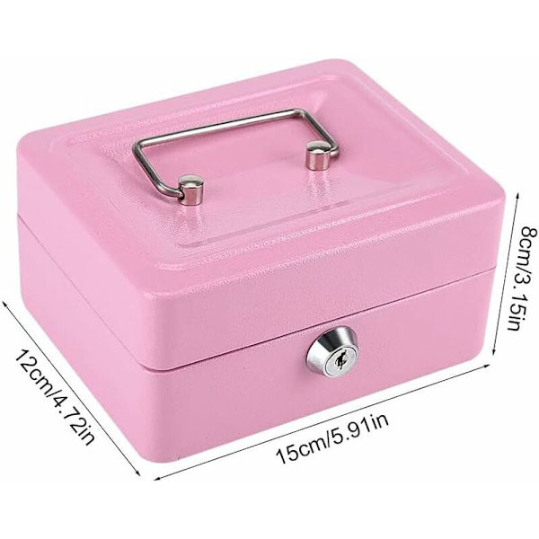 Låsbar stålsikkerhetsboks, Mini bærbar sikkerhetsboks, Mini bærbar stålsikkerhetssafe, med 2 nøkler, for bulkpenger, mynter (rosa)