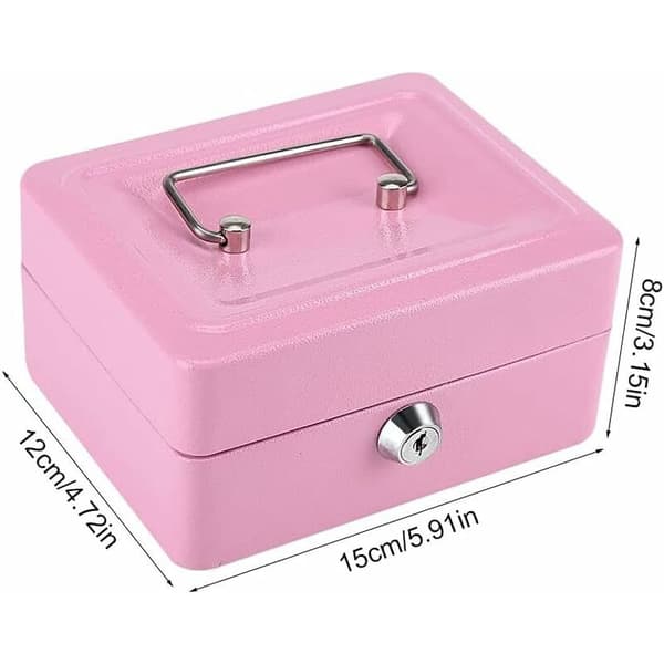 Låsbart stålskab, mini bærbart sikkerhedsskab, mini bærbart stålskab, med 2 nøgler, til bulkpenge, mønter (Pink)