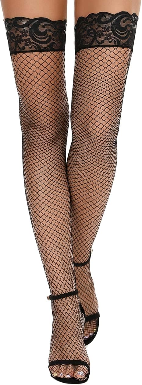 4 stk. Dame Fishnet Hold Up Strømper Lårhøje Strømper Strømpebukser med Blonder