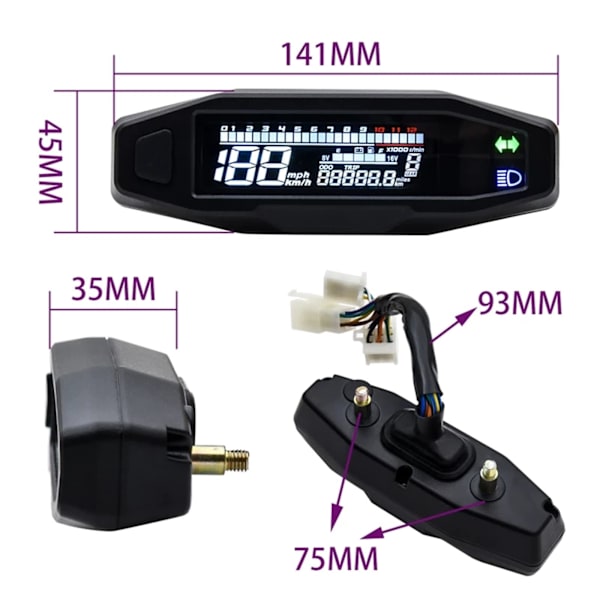 Universal Motorcykel Digital Tachometer LCD Display Karburator Digital Speedometer Odometer med Sensor
